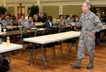 Brig. Gen. Bob Labrutta, 502nd Air Base Wing and Joint Base San Antonio commander, speaks at the inaugural Texas Transition Information Program Aug. 20, at Joint Base San Antonio-Lackland. The program focused on assistance for military members and civilians transitioning out of service or “remaining in” and starting their new lives in San Antonio. (U.S. Air Force Photo by Benjamin Faske/Released)