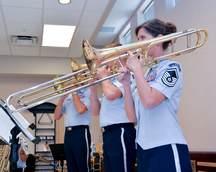 U.S. Air Force Band of the West Brass in Blue members perform at the North West Louisiana War Veterans Home, La., Aug. 25, 2014. The Band of the West performed different styles of music from classical and country to marches and mambos. (U.S. Air Force photo/Airman 1st Class Mozer Da Cunha)