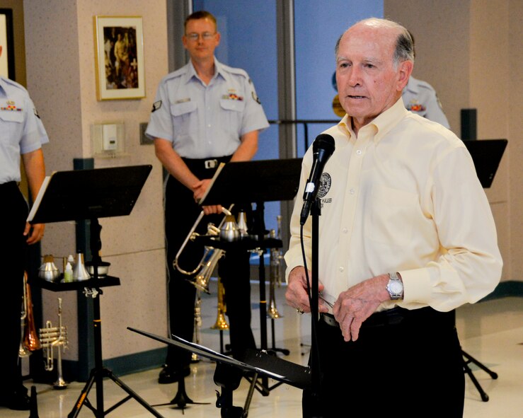 Lo Walker, Bossier City mayor, talks to veterans at the North West Louisiana War Veterans Home, La., Aug. 25, 2014. Walker welcomed the U.S. Air Force Band of the West Brass in Blue during a performance for the veterans. ( U.S. Air Force photo/Airman 1st Class Mozer Da Cunha)