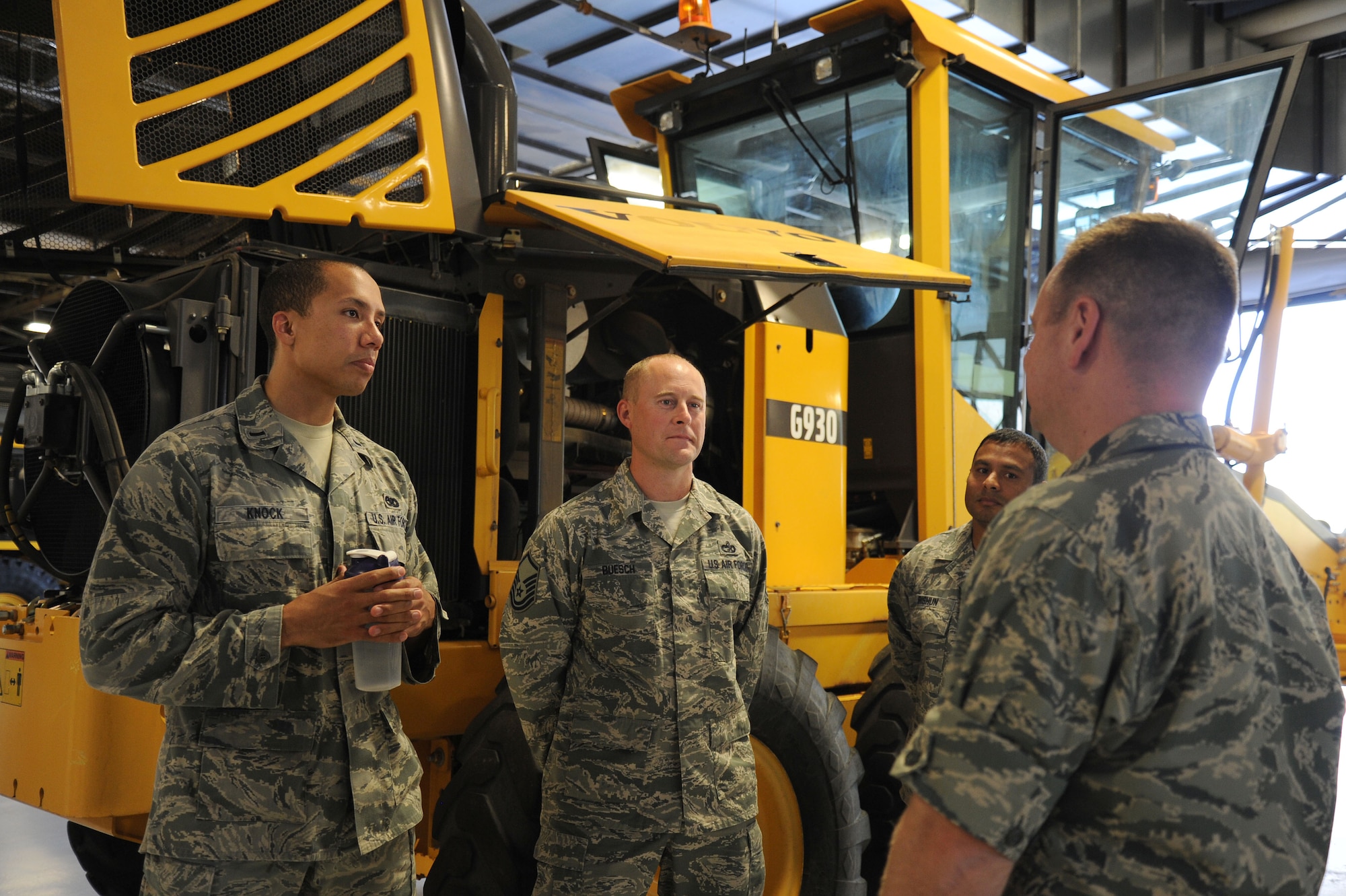 Col. Brian McDaniel speaks with members of the 92nd Logistics Readiness Squadron during his 92nd Mission Support Group immersion at Fairchild Air Force Base, Washington, Aug. 26, 2014. McDaniel took command of the 92nd Air Refueling Wing July 25, 2014, and this immersion allowed him to meet and speak directly with members of the wing. (U.S. Air Force photo by Airman 1st Class Janelle Patiño/Released)