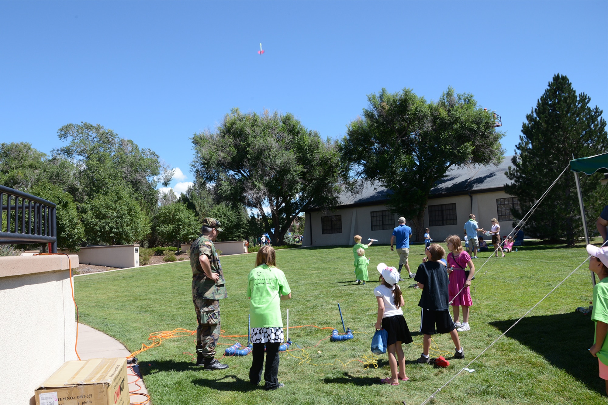 PETERSON AIR FORCE BASE, Colo. – Attendees learned how to build and launch rockets at the Civil Air Patrol sponsored booth Aug. 23 during STEM Rocks!. Children and parents could visit nearly 30 booths to learn about Science, Technology, Engineering and Math in a fun, carnival-like environment. (U.S. Air Force photo/Tech. Sgt. Jared Marquis)