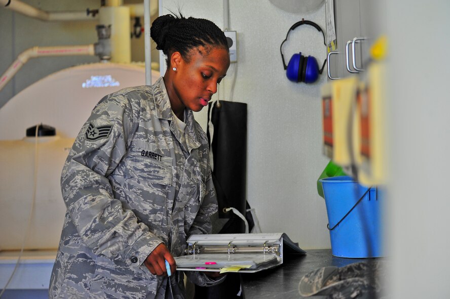 Staff Sgt. Chariesse Garrett, 741st Missile Squadron facility manager, performs her daily checks during her shift at a missile alert facility in North Dakota. FMs are responsible for the day-to-day operations at a MAF and ensure the Airmen are taken care of at their home-away-from-home. (U.S. Air Force photo/Senior Airman Brittany Y. Bateman)