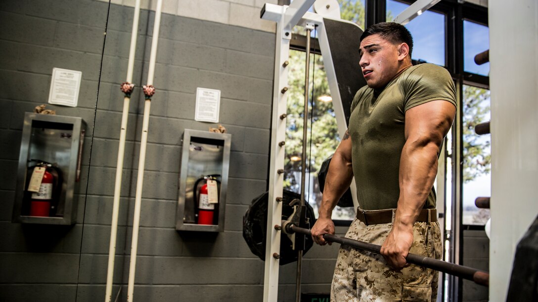 Corporal Freddy Cantu pushes his body to its physical limitations during a workout session aboard Camp Pendleton, Calif., on Aug. 25, 2014. Cantu, 22, is from Bakersfield, Calif., and is a cyber-network administrator for the 15th Marine Expeditionary Unit. (U.S. Marine Corps photo by Sgt. Emmanuel Ramos/Released)