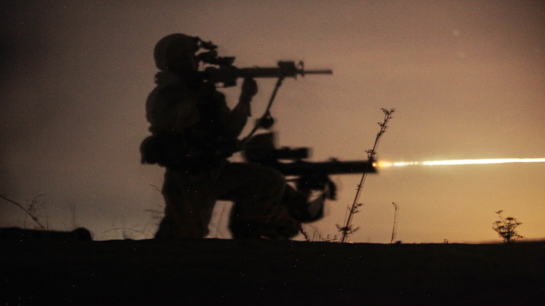 Marines with Company F, 2nd Battalion, 5th Marine Regiment, fire a spotting round with a Shoulder-Launched Multipurpose Assault Weapon aboard Camp Pendleton, Calif., Aug. 21, 2014. Spotting rounds allow the gunner to engage targets effectively before following up with a rocket and hitting the objective. The Marines performed rocket drills to retain operational abilities.