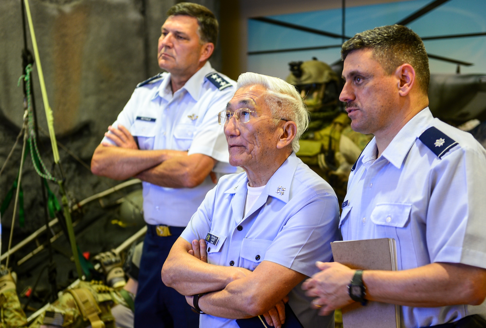 Gen. Juniti Saito, Brazilian Air Force commander, listens to a briefing on special tactics at the Special Tactics Training Squadron, Hurlburt Field, Fla., Aug. 22, 2014. Saito is a participant of the Air Force Chief of Staff Counterpart Program, which helps build, sustain and expand relationships with other nations. (U.S. Air Force photo/Airman 1st Class Jeff Parkinson)