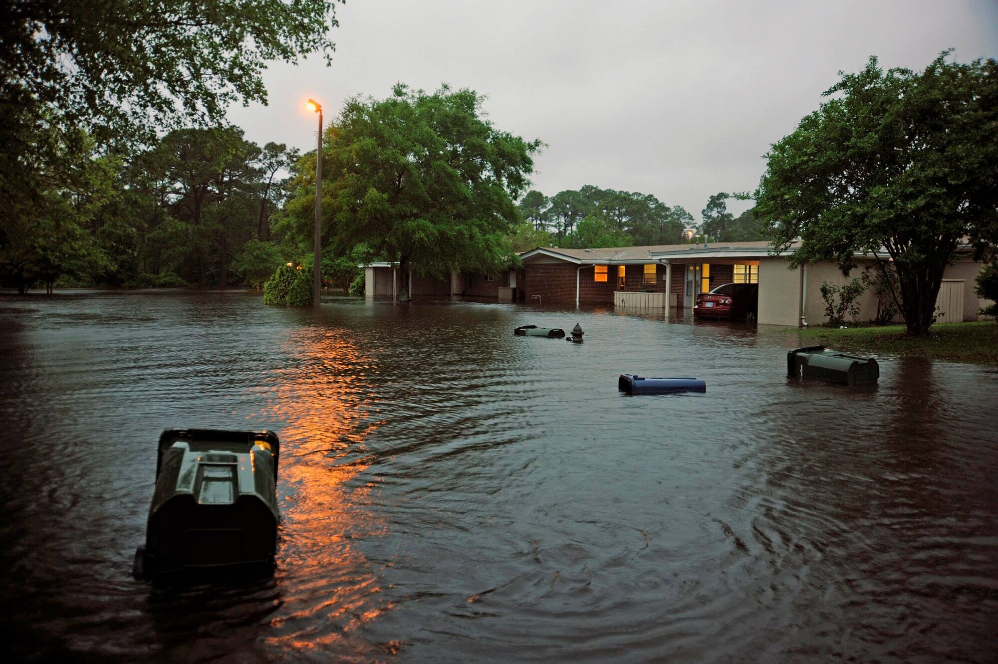 Heavy rain causes flooding on Hurlburt Field, Fla., April 30, 2014. The severe weather damaged roads, fences and other property on the installation. (U.S. Air Force photo/Staff Sgt. Jeff Andrejcik)