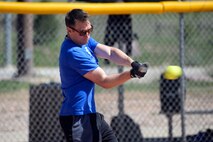 Brett Kasischke, 1st Space Operations Squadron, bats during the first inning of the Schriever Intramural Softball Championship game Aug. 21 at Schriever Air Force Base, Colo. Kasischke hit a grand slam in his next at bat to lead 1 SOPS to a 16-6 victory against the U.S. Air Force Warfare Center team. (U.S. Air Force photo/Christopher DeWitt)