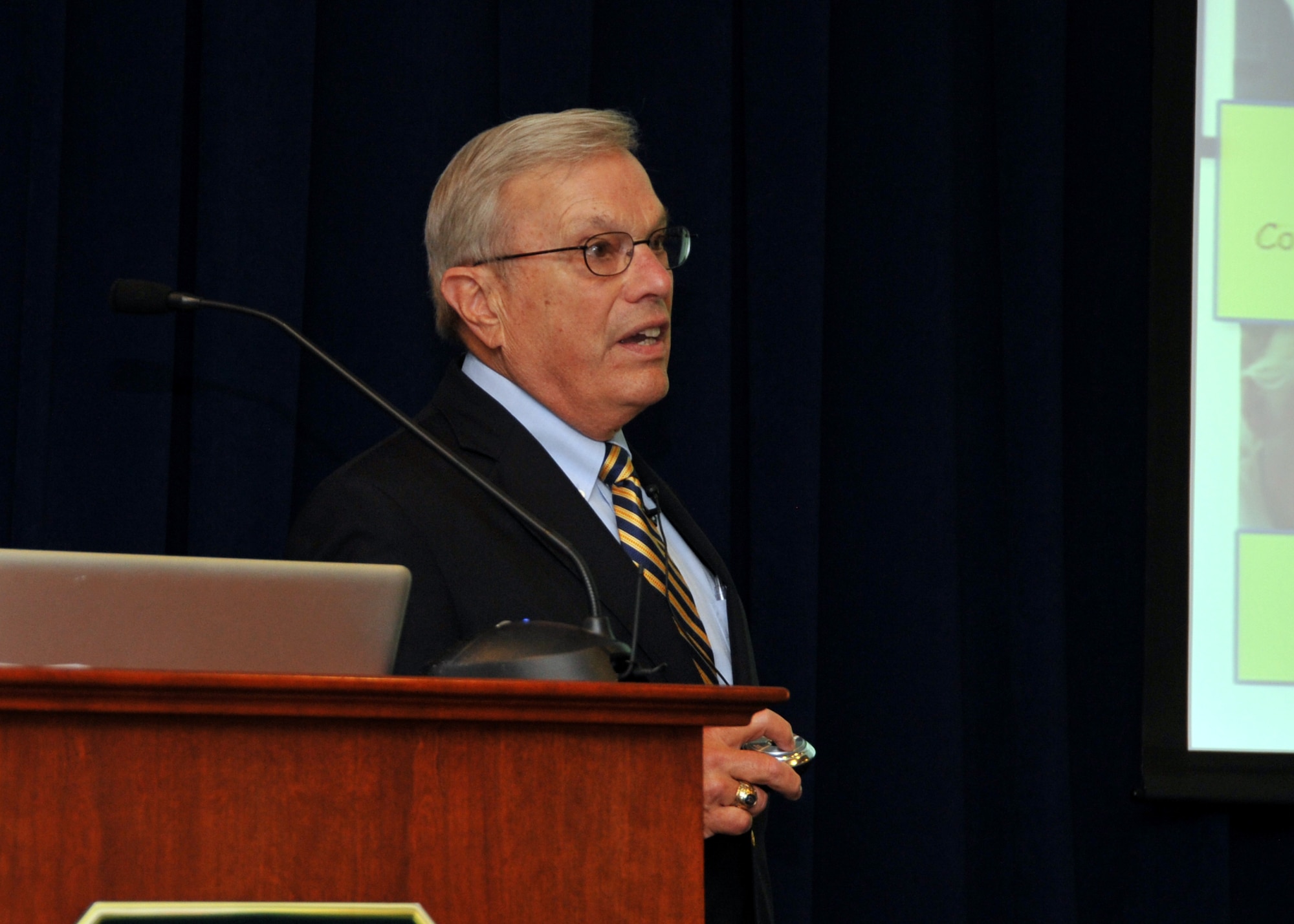 U. S. Air Force Col. William T. Cooley, Director, GPS Directorate hosts the Space and Missile Systems Center 60th Anniversary GPS Heritage Ceremony at Los Angeles Air Force Base in El Segundo, Calif., on August 27, 2014.  The ceremony honors the legacy of GPS systems and recognizing individuals and organizations for space  achievements that represented critical milestones in space development. During the ceremony, the GPS Directorate was presented the 2014 Space Foundation's Space Achievement Award and recognized the 2014 Navstar GPS Hall of Fame recipient, Maj. Gen. (Ret) Robert A. Rosenberg, for his outstanding and distinguished contributions to GPS. Attendees were also treated to a keynote speaker, Dr. Bradford Parkinson. (U.S. Air Force photo by Sarah Corrice)
