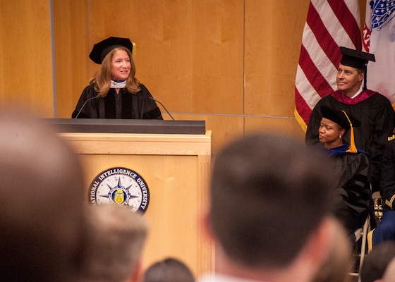 National Geospatial-Intelligence Director Letitia Long provided unique perspectives on leadership on the intelligence community during keynote remarks to students and faculty at National Intelligence University, including lessons learned during her decades as an intelligence professional. 