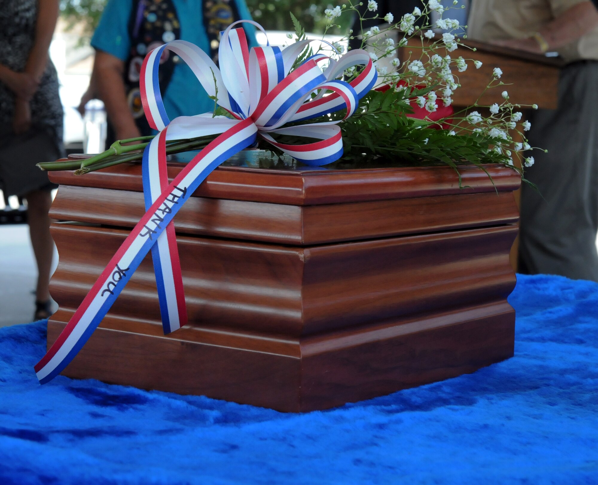 Keesler personnel, members of the American Patriot Riders, and parishioners of the Nourishing Place chapel attended a Forgotten Hero ceremony held Aug. 28, 2014, at Biloxi National Cemetery for Maj. Pierre David Junod. The Keesler Honor Guard performed military funeral honors for Junod, who was a U.S. Air Force navigator during the Vietnam War. (U.S. Air Force photo by Airman 1st Class Duncan McElroy)