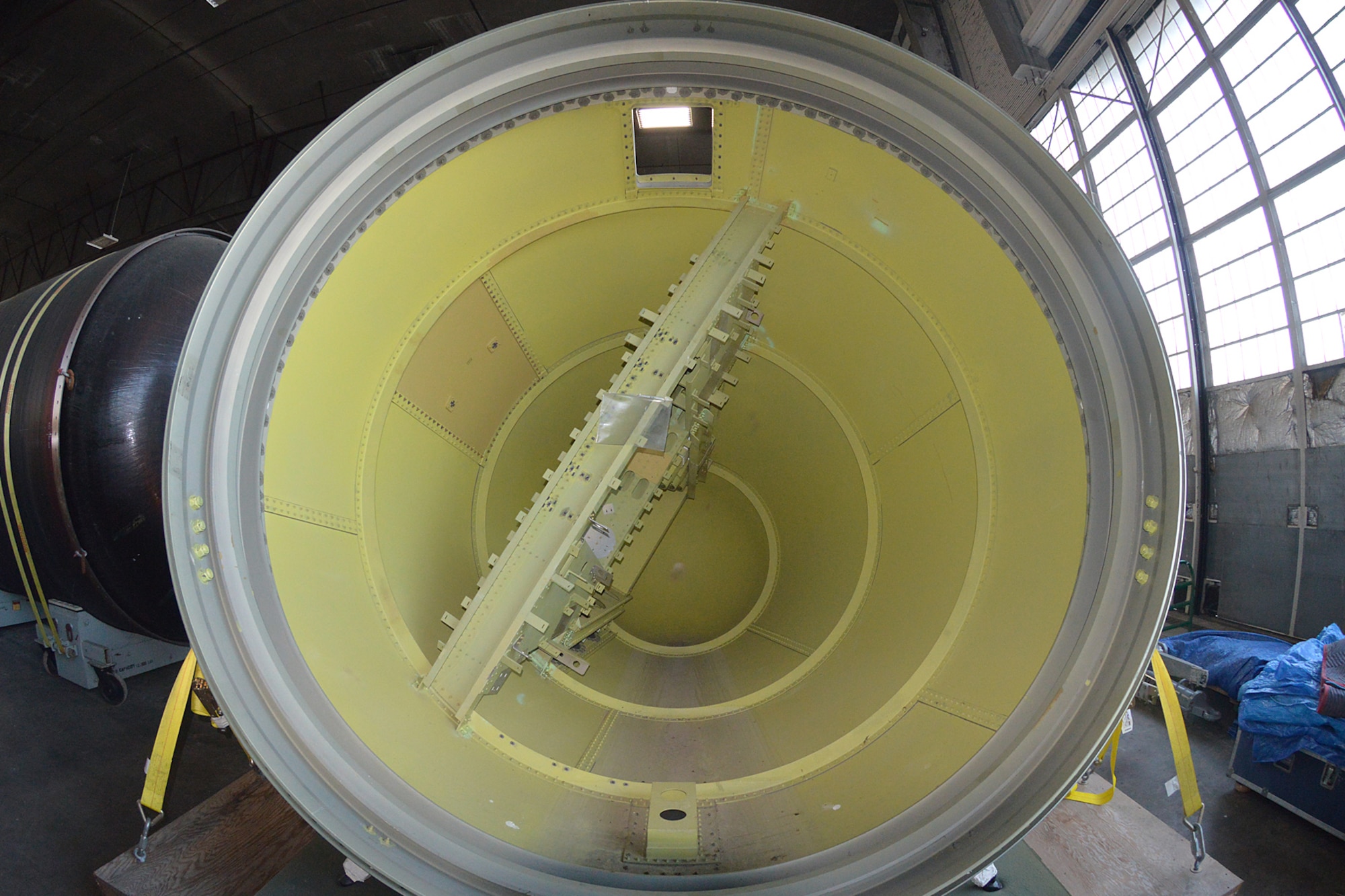 DAYTON, Ohio (08/2014) -- The Titan IVB space launch vehicle in the restoration hangar at the National Museum of the United States Air Force. This is a solid rocket motor nose cone. (U.S. Air Force photo)