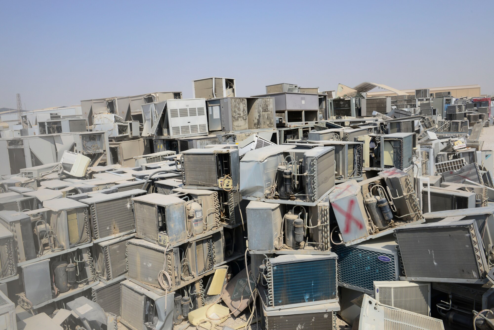 The 379th Expeditionary Civil Engineer heating ventilation and air conditioning shop logs more than 900 work orders per month during the summer months and changes out as many as 50 air conditioning units per week. (U.S. Air Force photo by Staff Sgt. Ciara Wymbs/Released)