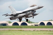 A South Korean KF-16 from Seosan Air Base, Republic of Korea, takes off during Exercise Buddy Wing 14-8, Aug. 20, 2014. The purpose of the exercise was not only to improve interoperability between U.S. Air Force and ROKAF fighter squadrons, but to practice with ROKAF KF-16 units for their first upcoming RED FLAG exercise in Alaska. (U.S. Air Force photo by Senior Airman Taylor Curry/Released) 