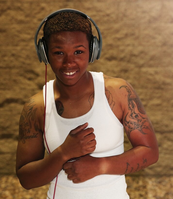 Lance Cpl. Johnson has been in the Marine Corps for almost two years and plans on pursuing a career in music when she gets out. She draws her musical inspiration from artists such as Tupac, Missy Elliot and Mark Morrison. (Official Marine Corps photo by Pfc. Medina Ayala-Lo/ Released)