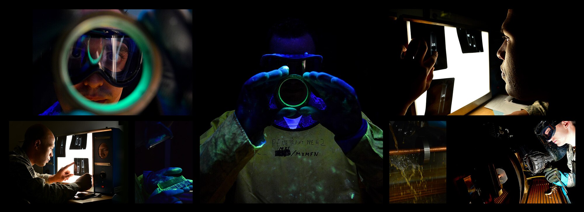 1st Maintenance Squadron nondestructive inspection technicians inspect for foreign object debris discovered in an aircraft via X-ray. Debris, no matter the size, can lead to disastrous consequences if introduced into an aircraft engine. In support of the 1FW, the 1MXS NDI personnel identify are responsible for maintaining approximately one-third of the U.S. Air Force F-22 fleet. (U.S. Air Force photo by Staff Sgt. Antoinette Gibson/Released)