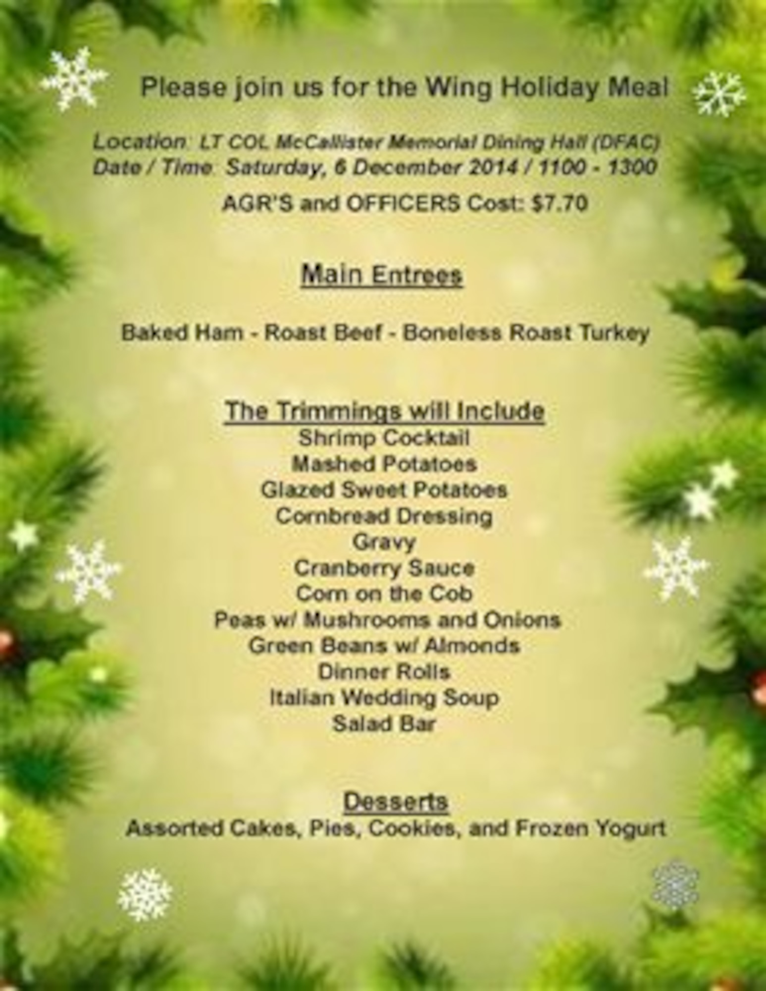 166th Airlift Wing Holiday Meal - Saturday, December 6, 2014