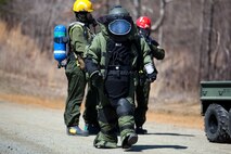 Marines and Sailors of the Chemical Biological Incident Response Force, II Marine Expeditionary Force, conduct a live chemical agent exercise at Fort A.P. Hill, Virginia on April 10. The unit conducted simulated casualty extraction in clouds of CS gas to prepare for real life evacuation situations. In order to execute its mission, CBIRF possesses a wide variety of unique skill sets that are task organized to address all possible aspects of a CBRNE attack. CBIRF has six major sections organic to the battalion: Explosive Ordnance Disposal, Technical Search and Rescue, Decontamination, Medical, Identification and Detection, and Search and Rescue/Casualty Extraction. (Official Marine Corps Photo by Sgt Kuande L. Hall/Released)


