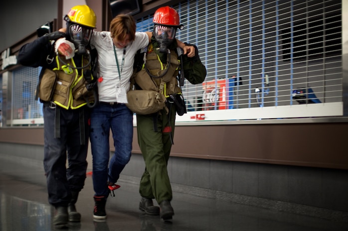 Marines and sailors with the Chemical Biological Incident Response Force conducted an annual training exercise alongside the New York City Fire Department at a training academy in Randall's Island, New York. CBIRF conducted rope rescue, vehicle extrication, structural collapse and confined space training during the week long exercise. The event culminated with a night operation at the Barclay's Center in Brooklyn, where Marines and sailors rescued role-playing casualties from a simulated bomb explosion. The mission of CBIRF is to forward-deploy and/or respond, when directed, to a credible threat of chemical, biological, radiological, nuclear or high-yield explosive incident in order to assist local, state or federal agencies and unified combat commanders in the conduct of consequence management operations. (Official Marine Corps Photo by Sgt Kuande Hall/RELEASED)


