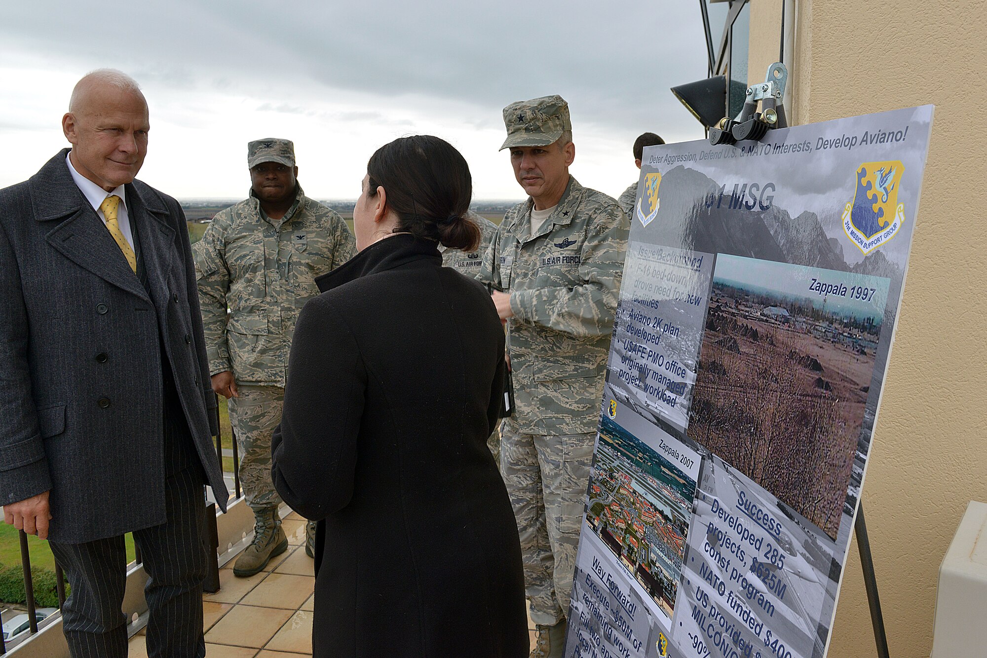‎Paul Berg, Minister Counselor for Political Affairs at U.S. Embassy Rome, receives a base familiarization briefing on the air traffic control tower, Dec. 1, 2014, at Aviano Air Base, Italy.  Berg visited several units on base to become familiar with Aviano’s mission. (U.S. Air Force photo/Airman 1st Class Ryan Conroy)