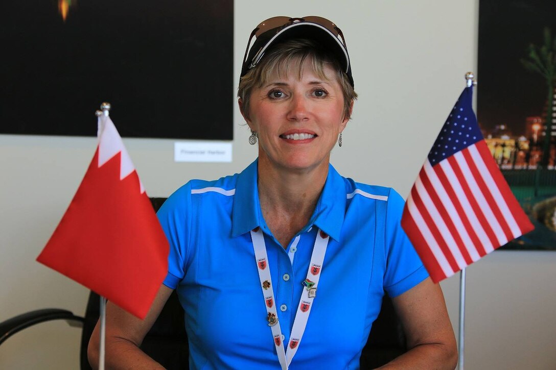 US Chief of Mission Navy CAPT Lisa Potvin at the 8th CISM World Military Golf Championship held in Bahrain 13-21 November 2014.
