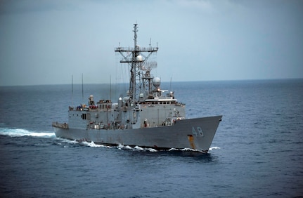 121015-N-TX154-035
SOUTH CHINA SEA (Oct. 15, 2012) The Oliver Hazard Perry-class frigate USS Vandegrift (FFG 48) is underway in the South China Sea. Cowpens is part of the George Washington Carrier Strike Group, the US Navyâ€™s only continuously forward deployed carrier strike group based out of Yokosuka, Japan and is currently conducting a routine Western Pacific patrol in support of regional security and stability of the vital Asia-Pacific region. (U.S. Navy photo by Mass Communication Specialist 3rd Class Paul Kelly/ Released)