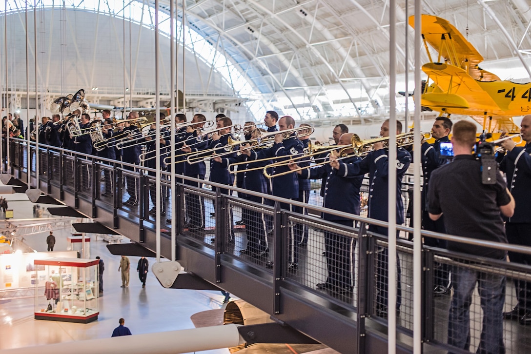 The U.S. Air Force Band presents its 2014 Holiday Flash mob at the Smithsonian's National Air and Space Museum, Steven F. Udvar-Hazy Center on Tuesday, Dec. 2. (U.S. Air Force photo by Senior Master Sgt. Kevin Burns/released)
