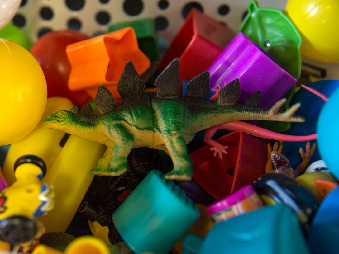 Children’s toys sit on a basket at Ramblin’ Rose Thrift Shop aboard Marine Corps Air Station New River, Nov. 20. The thrift shop is run by the New River Staff Non Commissioned Officer’s Wives’ Club, but anybody can volunteer.