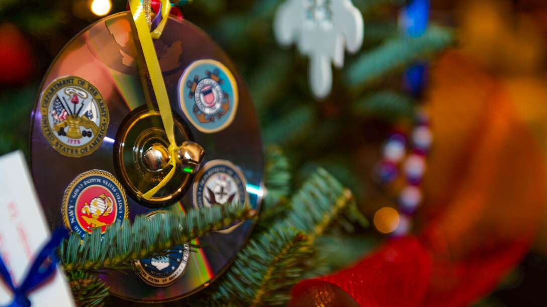 Christmas decorations hang from the tree at the Senate Committee on Veterans Affairs' annual Toys for Tots drive in Washington, D.C. on December 3, 2014.  Marine and sailor volunteers joined senators in collecting toys for underpriviledged children this holiday season.  (Photo by: Cpl. Fareeza Ali/USMC)