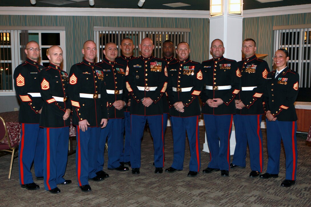 Sgt. Maj. Micheal P. Barrett, the 17th Sergeant Major of the Marine Corps, attends the Staff Non-commissioned Officers Academy Quantico Sergeant's Course 1-15 Mess Night at the Clubs at Quantico, Va., Nov. 19, 2014. (U.S. Marine Corps photo by Sgt. Marionne T. Mangrum) 