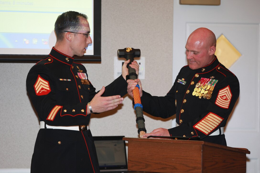 Sgt. Maj. Micheal P. Barrett, the 17th Sergeant Major of the Marine Corps, attends the Staff Non-commissioned Officers Academy Quantico Sergeant’s Course 1-15 Mess Night at the Clubs at Quantico, Va., Nov. 19, 2014. (U.S. Marine Corps photo by Sgt. Marionne T. Mangrum)