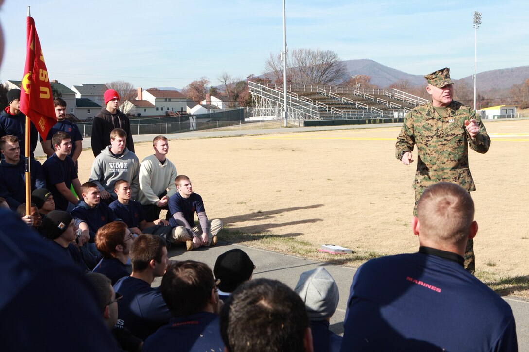 Sgt. Maj. Micheal P. Barrett, the 17th Sergeant Major of the Marine Corps, attends a Recruiting Station Richmond pool function involving a field meet and cake cutting ceremony celebrating the Marine Corps’ 239th birthday in Roanoke, Va., Nov. 22, 2014. (U.S. Marine Corps photo by Sgt. Marionne T. Mangrum)