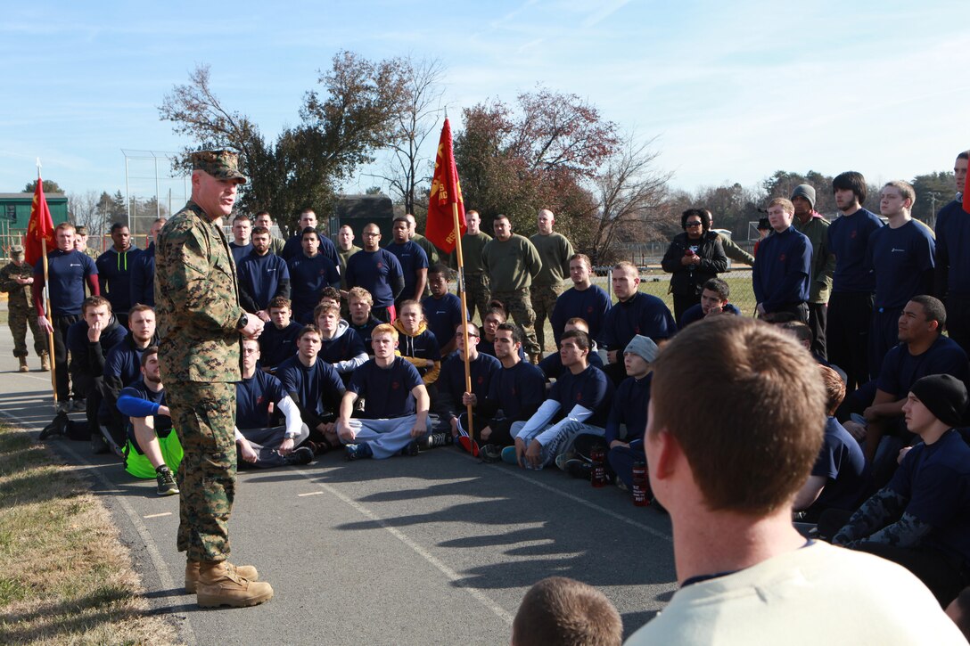 Sgt. Maj. Micheal P. Barrett, the 17th Sergeant Major of the Marine Corps, attends a Recruiting Station Richmond pool function involving a field meet and cake cutting ceremony celebrating the Marine Corps’ 239th birthday in Roanoke, Va., Nov. 22, 2014. (U.S. Marine Corps photo by Sgt. Marionne T. Mangrum)