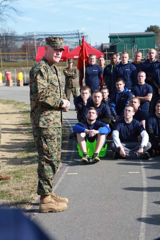 Sgt. Maj. Micheal P. Barrett, the 17th Sergeant Major of the Marine Corps, attends a Recruiting Station Richmond pool function involving a field meet and cake cutting ceremony celebrating the Marine Corps’ 239th birthday in Roanoke, Va., Nov. 22, 2014. (U.S. Marine Corps photo by Sgt. Marionne T. Mangrum)