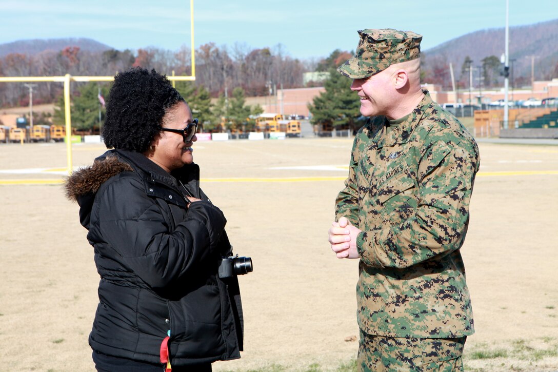 Sgt. Maj. Micheal P. Barrett, the 17th Sergeant Major of the Marine Corps, attends a Recruiting Station Richmond pool function involving a field meet and cake cutting ceremony celebrating the Marine Corps’ 239th birthday in Roanoke, Va., Nov. 22, 2014. (U.S. Marine Corps photo by Sgt. Marionne T. Mangrum)