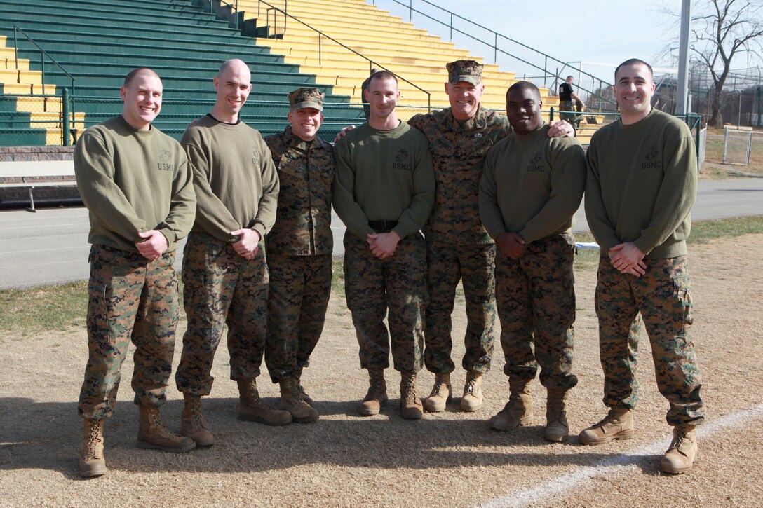 Sgt. Maj. Micheal P. Barrett, the 17th Sergeant Major of the Marine Corps, attends a Recruiting Station Richmond pool function involving a field meet and cake cutting ceremony celebrating the Marine Corps’ 239th birthday in Roanoke, Va., Nov. 22, 2014. (U.S. Marine Corps photo by Sgt. Marionne T. Mangrum)