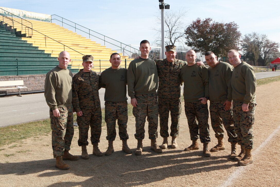 Sgt. Maj. Micheal P. Barrett, the 17th Sergeant Major of the Marine Corps, attends a Recruiting Station Richmond pool function involving a field meet and cake cutting ceremony celebrating the Marine Corps’ 239th birthday in Roanoke, Va., Nov. 22, 2014. (U.S. Marine Corps photo by Sgt. Marionne T. Mangrum)