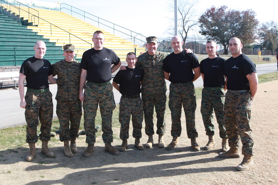 Sgt. Maj. Micheal P. Barrett, the 17th Sergeant Major of the Marine Corps, attends a Recruiting Station Richmond pool function involving a field meet and cake cutting ceremony celebrating the Marine Corps’ 239th birthday in Roanoke, Va., Nov. 22, 2014. (U.S. Marine Corps photo by Sgt. Marionne T. Mangrum)