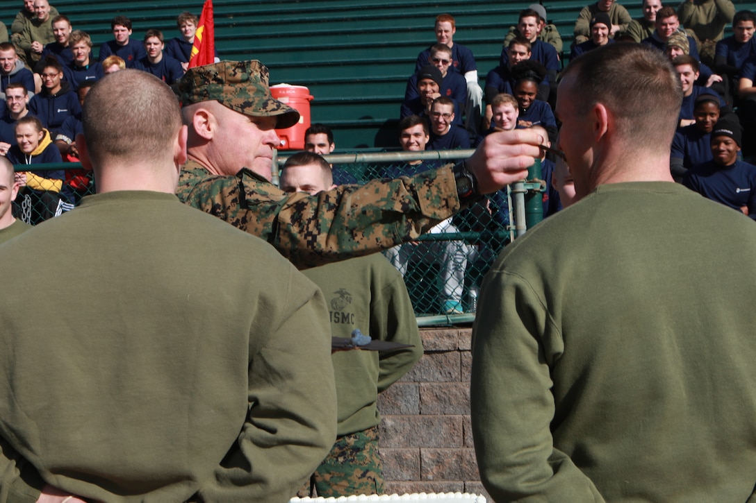 Sgt. Maj. Micheal P. Barrett, the 17th Sergeant Major of the Marine Corps, attends a Recruiting Station Richmond pool function involving a field meet and cake cutting ceremony celebrating the Marine Corps’ 239th birthday in Roanoke, Va., Nov. 22, 2014. (U.S. Marine Corps photo by Sgt. Marionne T. Mangrum)