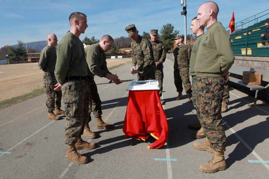 Sgt. Maj. Micheal P. Barrett, the 17th Sergeant Major of the Marine Corps, attends a Recruiting Station Richmond pool function involving a field meet and cake cutting ceremony celebrating the Marine Corps’ 239th birthday in Roanoke, Va., Nov. 22, 2014. (U.S. Marine Corps photo by Sgt. Marionne T. Mangrum)
