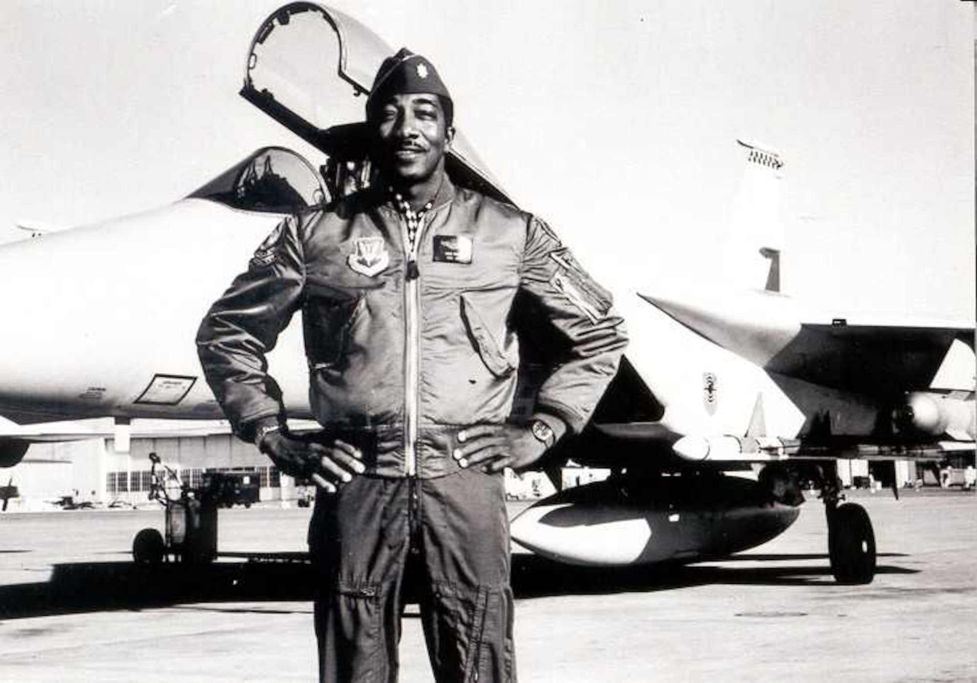 Retired Col. Richard Toliver poses in front of an F-15 Strike Eagle while temporarily stationed at Nellis Air Force Base, Nevada, in 1975. Toliver participated in the operational test and evaluation program at Luke Air Force Base from July 1974 to July 1975. (Courtesy photo)
