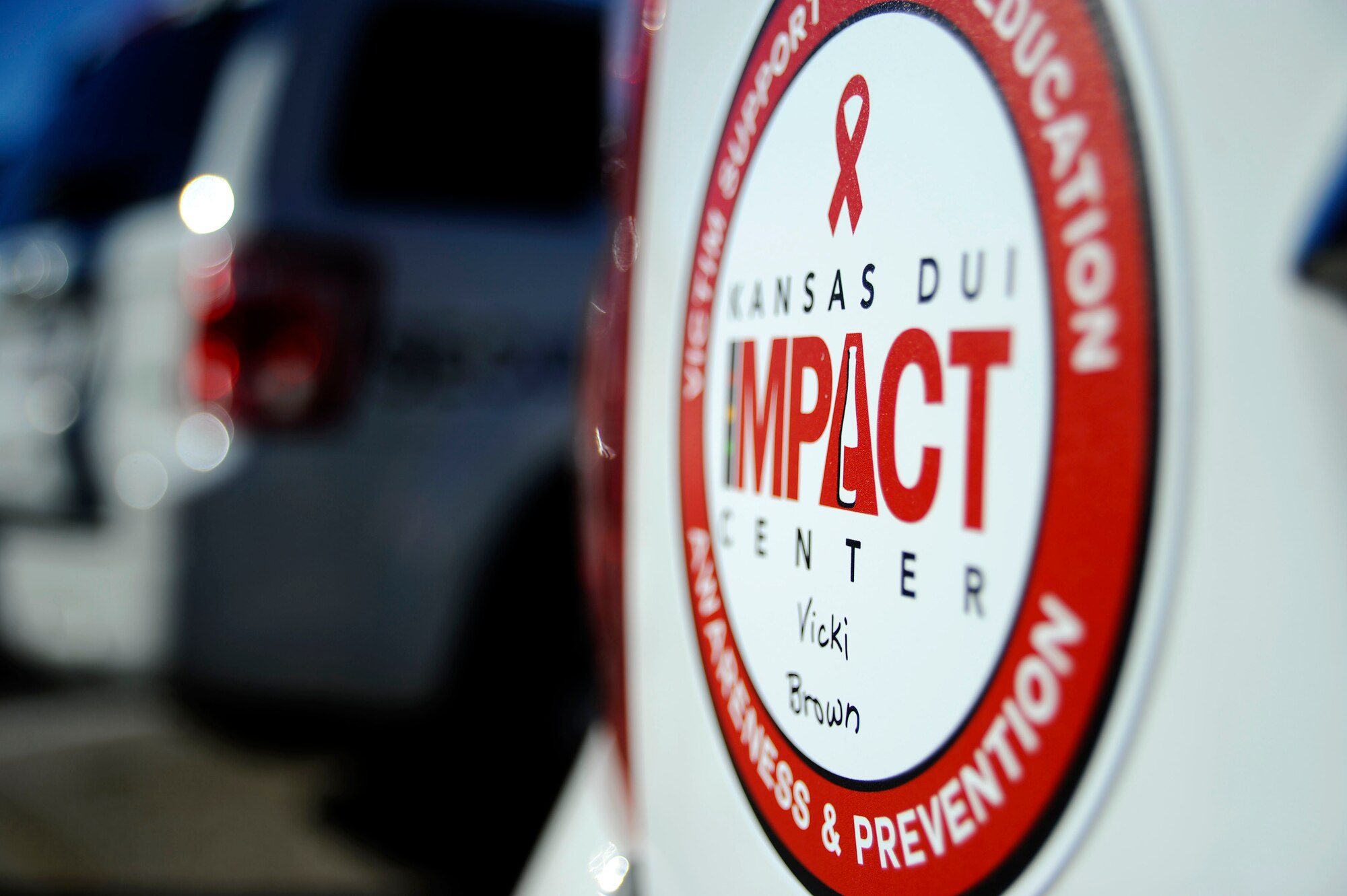 The Kansas DUI Impact Center teamed up with the 22nd Security Forces Squadron and other local law enforcement agencies to raise awareness on drunk driving and the severe effects it can result in. The impact center provided the law enforcement agencies with magnets that have the name of an individual impacted by a DUI written on it. Each magnet has a different name and is an example of how many people are affected by drunk driving every year. (U.S. Air Force photo/Senior Airman Victor J. Caputo)