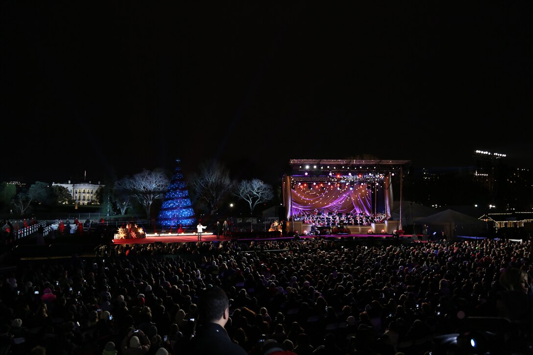 On Dec. 4, 2014 the Marine Band performed at the National Christmas Tree Lighting at President's Park in Washington, D.C. Pictured, Patti LaBelle performing Staff Sgt. Scott Ninmer's arrangement of "It's the Most Wonderful Time of the Year." (U.S. Marine Corps photo by Gunnery Sgt. Amanda Simmons/released)