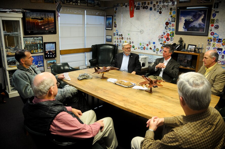 Lt. Gen. Stanley E. Clarke III, director of the Air National Guard, meets with city officials Dec. 5, 2014, at TACAir in Fort Smith, Ark.  to thank them for their support of the 188th Wing. Clarke toured the 188th Wing’s facilities, spoke with Airmen, and learned about the unit’s mission and contributions to the Air National Guard on his day-long visit. (U.S. Air National Guard photo by Airman 1st Class Cody Martin/released)