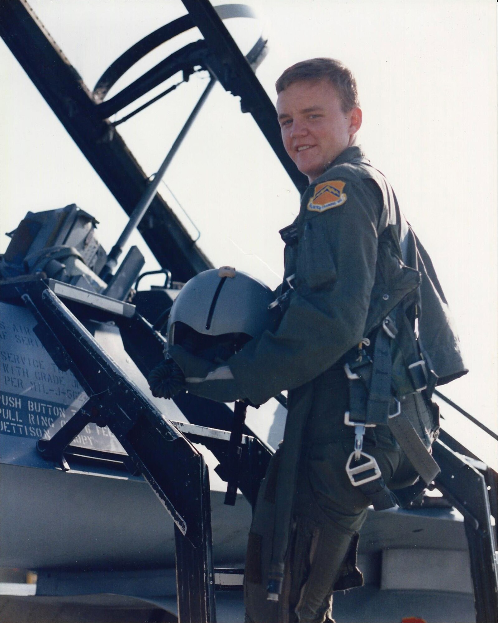 In 1988, Bruce Cox, a junior at Texas A&M University and member of the Corps of Cadets, was eager to experience his first official flight in the backseat of an F-16 Fighting Falcon with the 457th Fighter Squadron at then Carswell Air Force Base, Texas. This young fighter pilot-to-be has nearly three decades ahead of him flying this aircraft in peace and in the War on Terrorism. (Courtesy Photo)