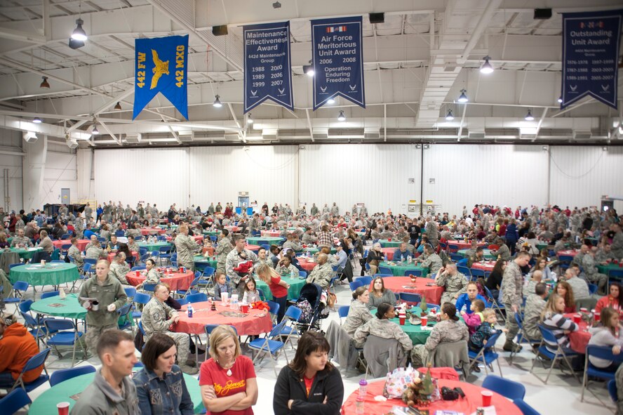 The 442nd Fighter Wing celebrates a welcome home for deployed Airmen tied into the annual Christmas party Dec. 6. Approximately 345 Airman deployed to Bagram Air Base, Afghanistan February through October 2014. (U.S. Air Force photo by Capt. Denise Haeussler)