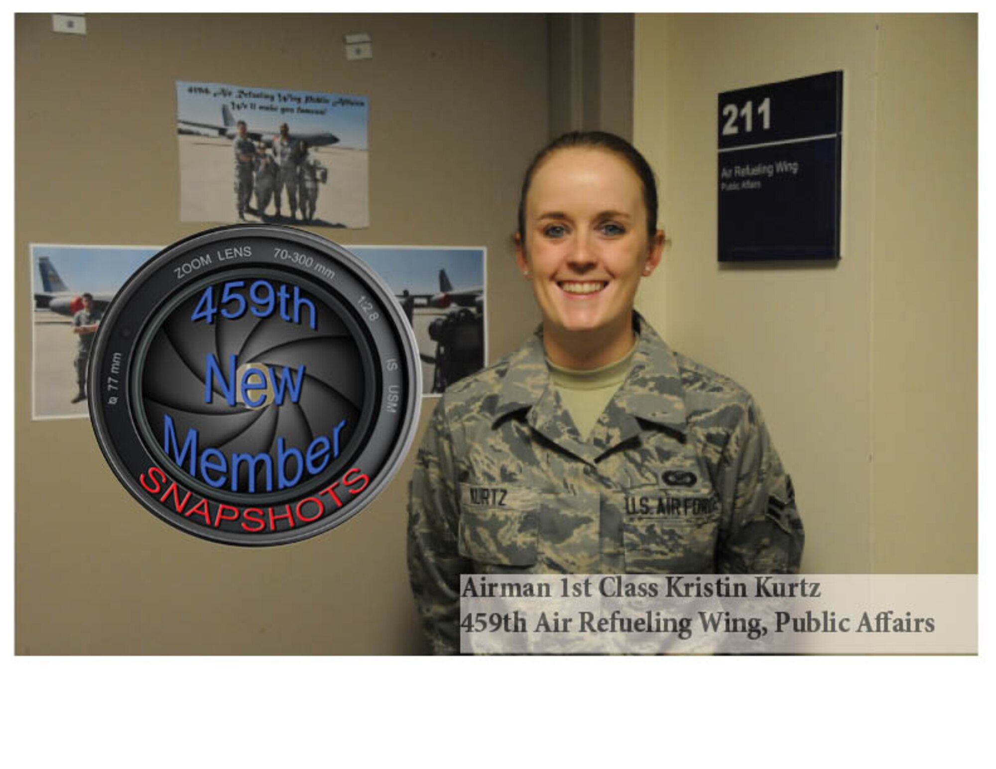 Airman 1st Class Kristin Kurtz poses for a picture at the 459th Air Refueling Wing, Joint Base Andrews Maryland, December 6, 2014.  Kurtz is new to the 459 ARW and hails from Pope Army Airfield, North Carolina. (U.S. Air Force photo/ Staff Sgt. Amber Russell)
