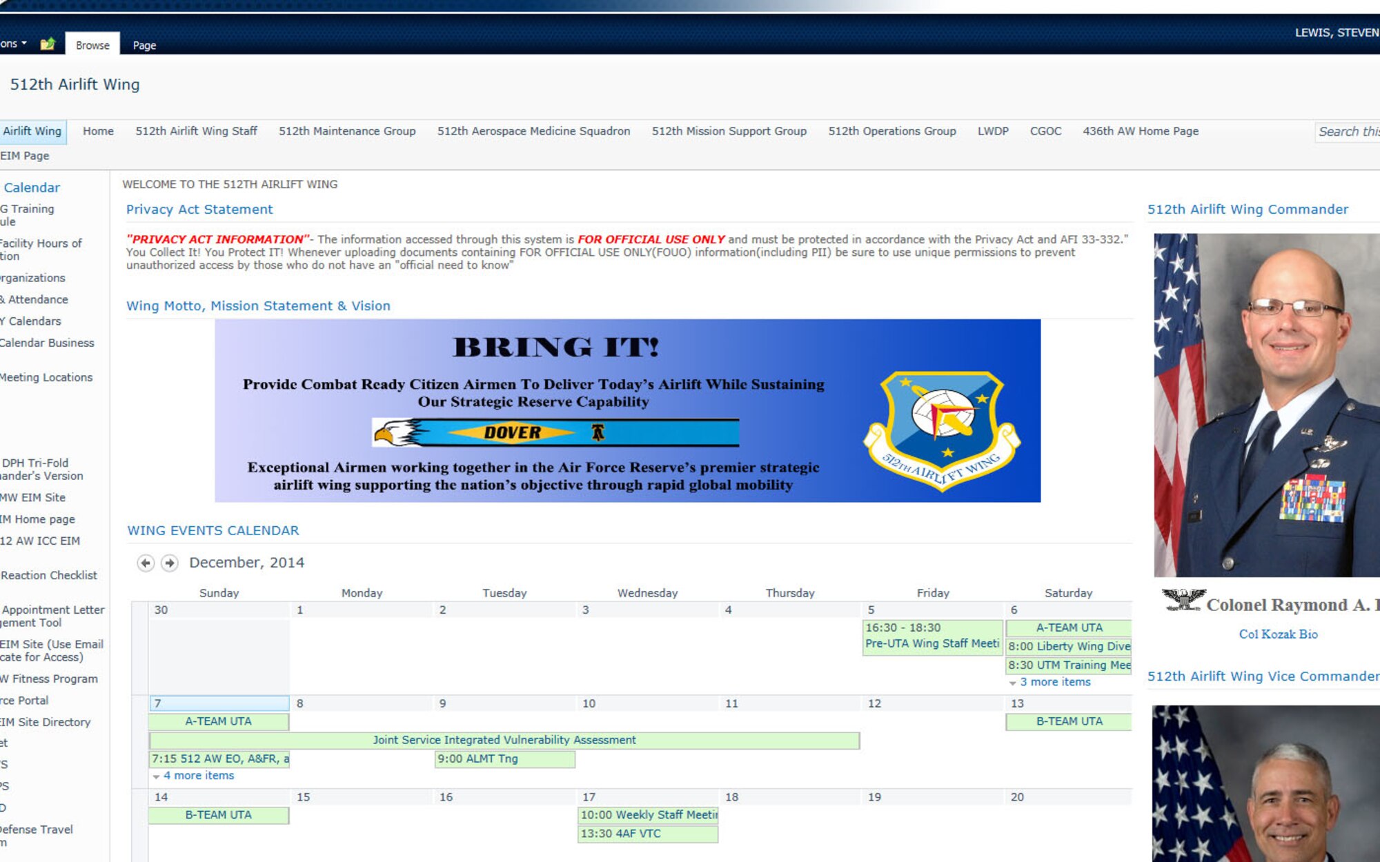 512th Squadron Communications Operations flight Airmen are adding new resources to the 512th Airlift Wing's Enterprise Information Management system (pictured here) to help Liberty Wing members conduct administrative tasks 