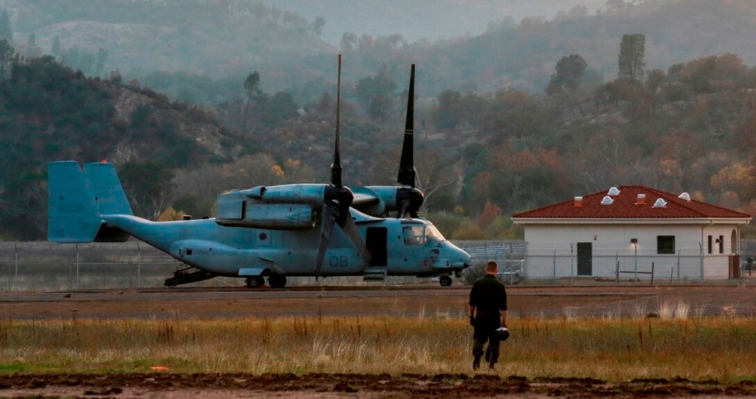 U.S. Marines with Marine Medium Tiltrotor Squadron 161 (Reinforced), 15th Marine Expeditionary Unit, prepare for a tactical recovery of aircraft and personnel mission during realistic urban training aboard Fort Hunter Liggett, Calif., Dec. 7, 2014.  RUT prepares the 15th MEU's Marines for their upcoming deployment, enhancing their combat skills in environments similar to those they may find in future missions. (U.S. Marine Corps photo by Sgt. Jamean Berry/Released)