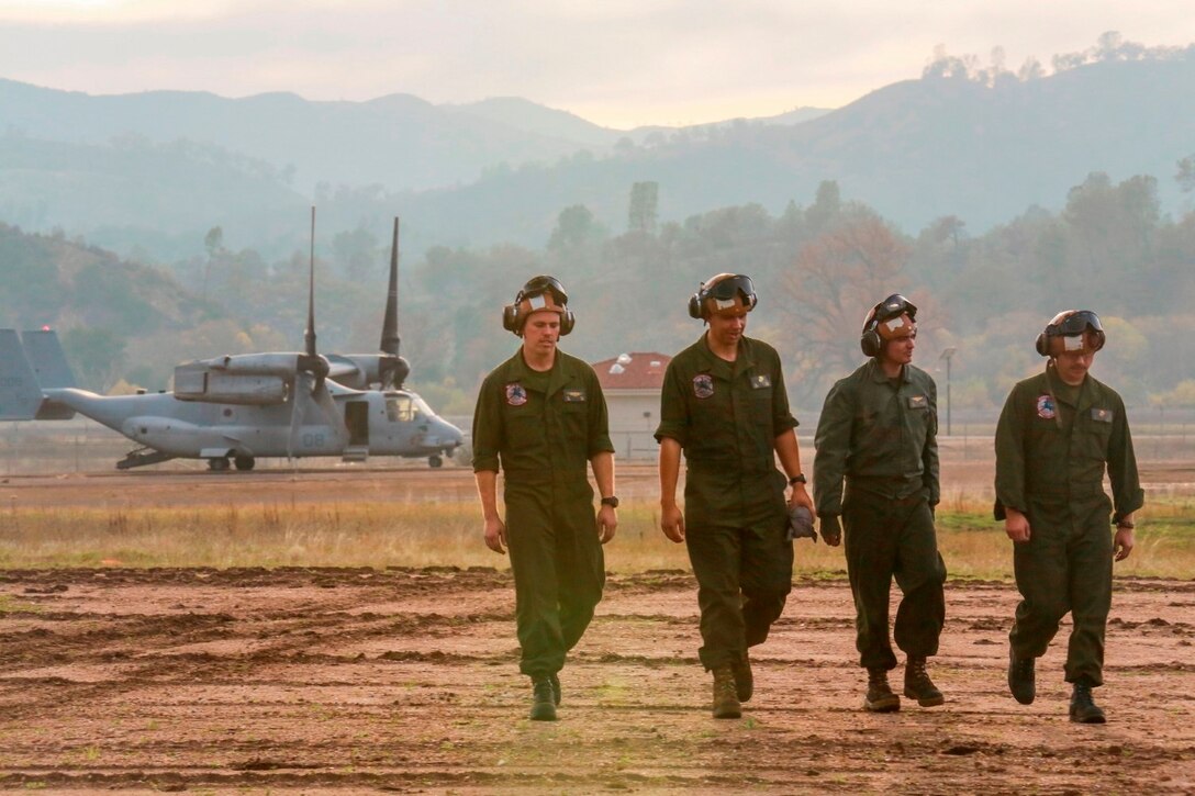 U.S. Marines with Marine Medium Tiltrotor Squadron 161 (Reinforced), 15th Marine Expeditionary Unit, prepare for a tactical recovery of aircraft and personnel mission during realistic urban training aboard Fort Hunter Liggett, Calif., Dec. 7, 2014.  RUT prepares the 15th MEU's Marines for their upcoming deployment, enhancing their combat skills in environments similar to those they may find in future missions. (U.S. Marine Corps Photo by Sgt. Jamean Berry/Released)