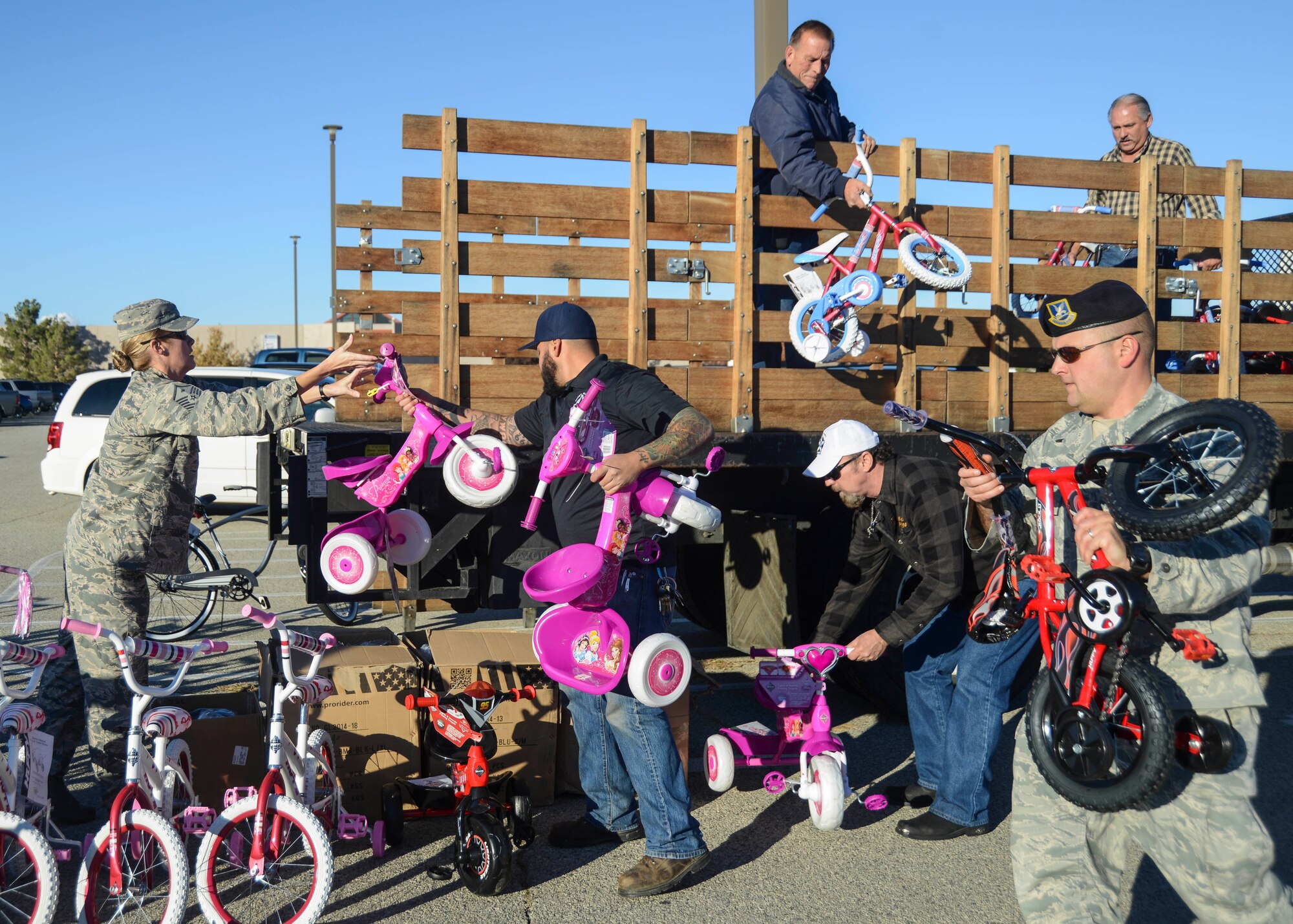 Northrop Grumman employees worked with the Edwards AFB First Sergeants Association to get bicycles for all ages to families on base in time for the holiday season. (U.S. Air Force photo by Rebecca Amber)